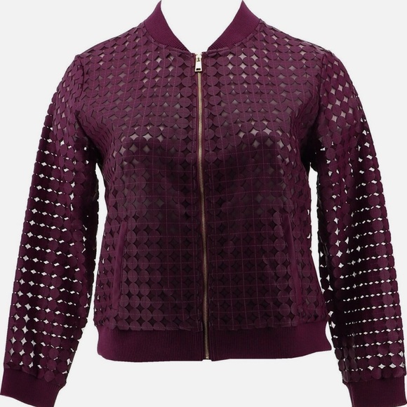 Colleen Lopez "Dream Weaver" Laser-Cut Faux Leather Bomber Jacket - Picture 2 of 9